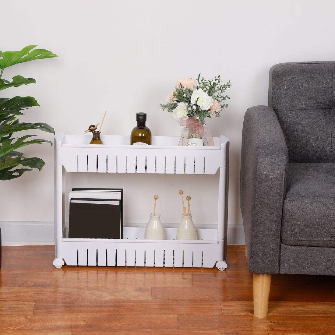 2 Layer Slim Side Space Saving Storage Organizer Rack