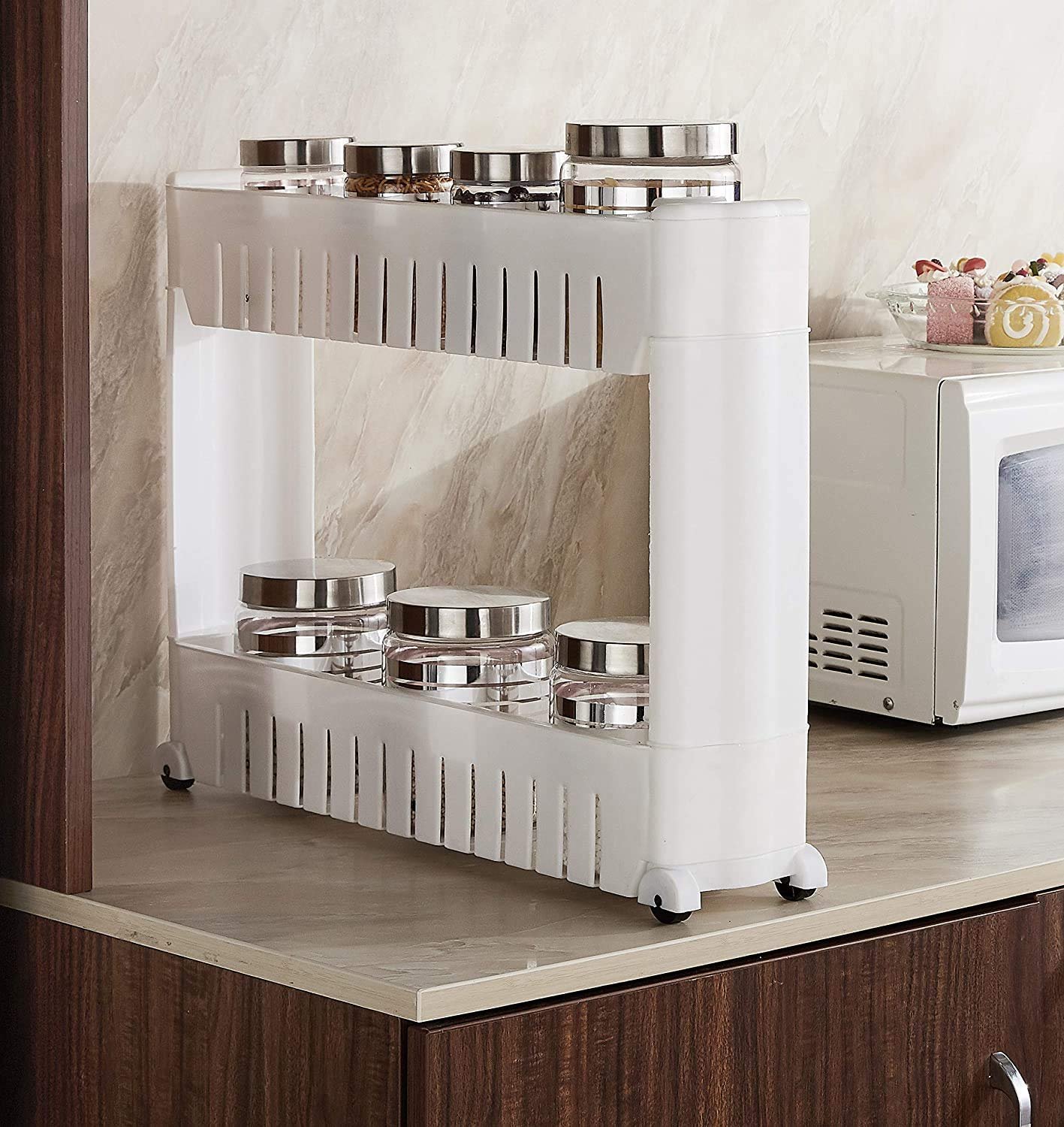 2 Layer Slim Side Space Saving Storage Organizer Rack - Image 3