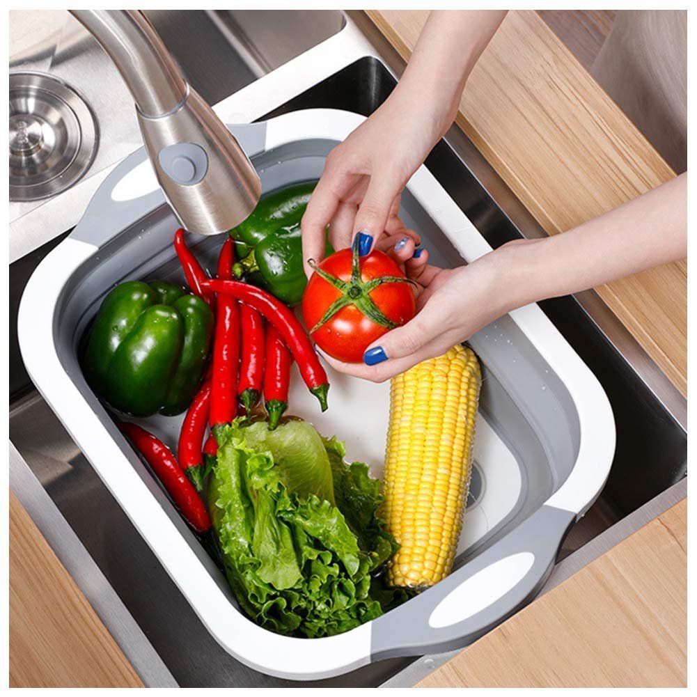Foldable Chopping Board, Dish Rack, Washing Bowl & Draining Basket, 3in1 Multi-Function